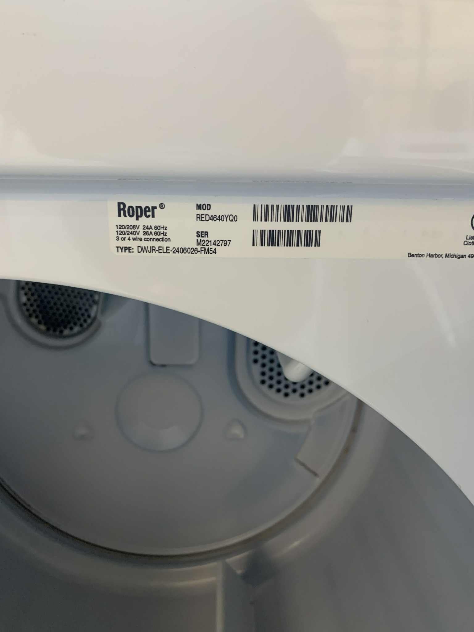 Roper 6.5 Cu. Ft. 7-Cycle Electric Dryer, White RED4640YQ0 | City Appliance